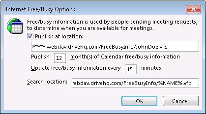 Outlook Free / Busy Information's publish location on DriveHQ WebDAV server
